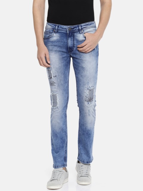 

Being Human Clothing Men Blue Skinny Straight Fit Mid-Rise Highly-Distressed Jeans