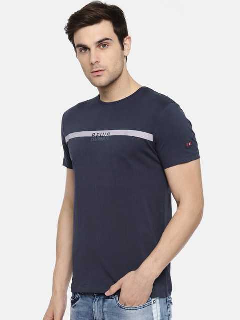 

Being Human Clothing Men Navy Blue Solid Round Neck T-shirt