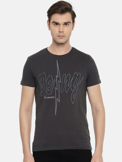 

Being Human Clothing Men Charcoal Grey Printed T-shirt