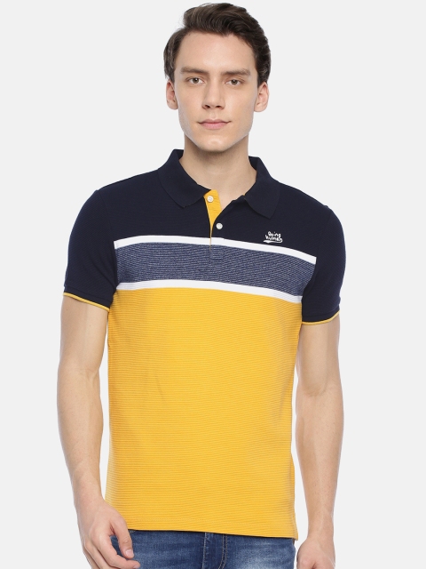 

Being Human Clothing Men Navy Blue & Yellow Colourblocked Polo Collar T-shirt