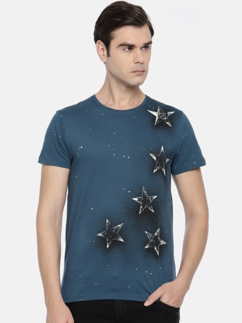 

Being Human Clothing Men Teal Blue Printed Round Neck T-shirt