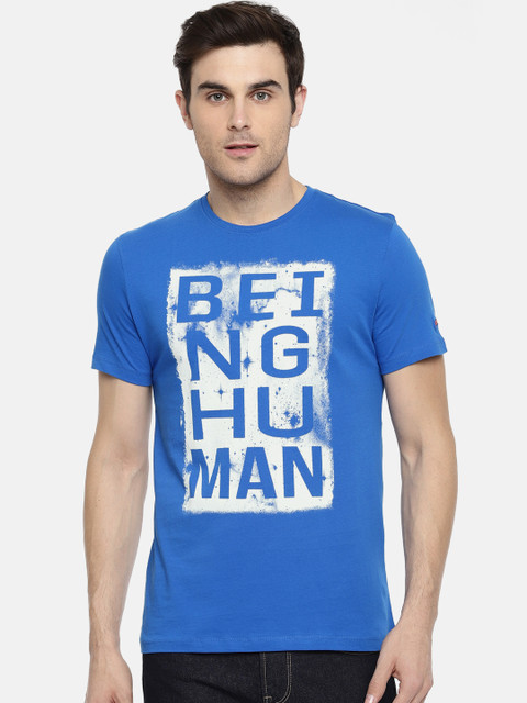 

Being Human Clothing Men Blue Printed Round Neck T-shirt