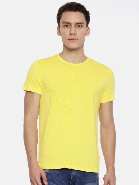 

Being Human Clothing Men Yellow Rubber Print Round Neck T-shirt