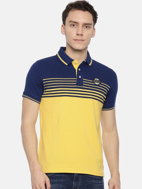 

Being Human Clothing Men Yellow & Navy Blue Colourblocked Polo Collar T-shirt