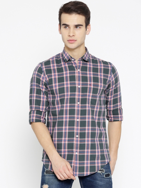 

Peter England Casuals Men Purple & Green Slim Fit Checked Casual Shirt