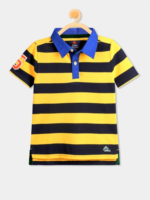 

Cherry Crumble Boys Yellow & Black Striped Polo Collar T-shirt