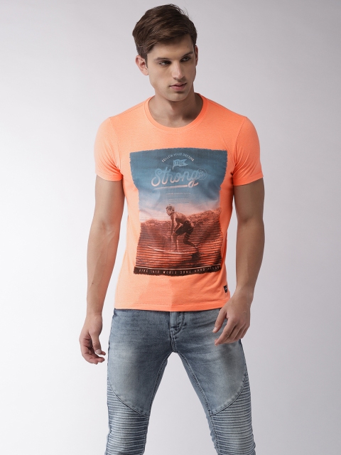 

Flying Machine Men Orange Printed Round Neck T-shirt