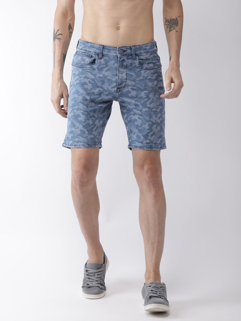 

Flying Machine Men Blue Printed Slim Fit Denim Shorts