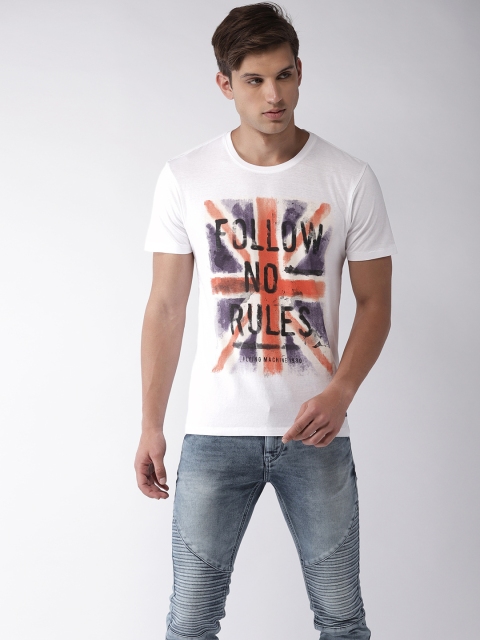 

Flying Machine Men White Printed Round Neck Pure Cotton T-shirt