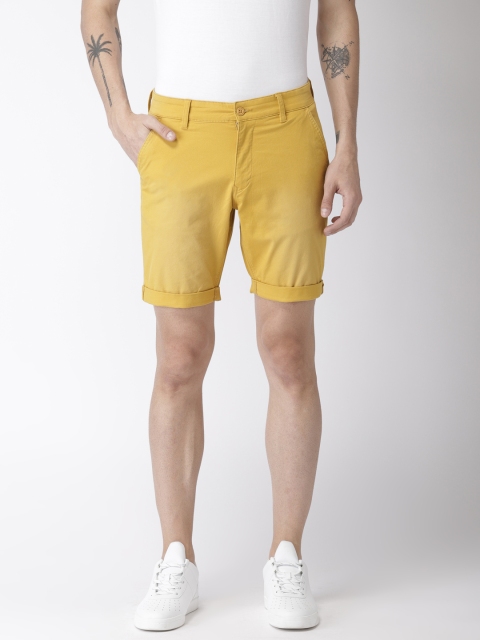 

Flying Machine Men Mustard Yellow Solid Regular Fit Regular Shorts