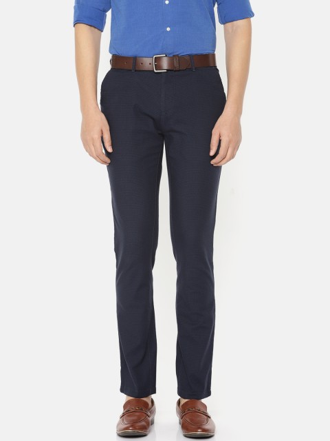 

Van Heusen Sport Men Navy Blue Tapered Fit Checked Chinos