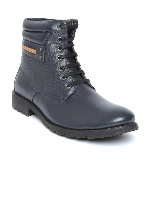 

People Men Navy Blue Mid-Top Flat Boots with Textured Detail