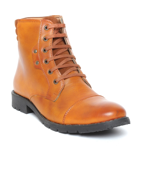 

People Men Tan Brown Solid Mid-Top Flat Boots