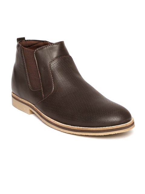 

People Men Brown Perforations Mid-Top Flat Boots