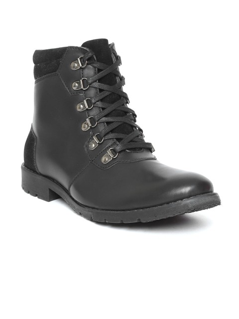 

People Men Black Solid Mid-Top Flat Boots