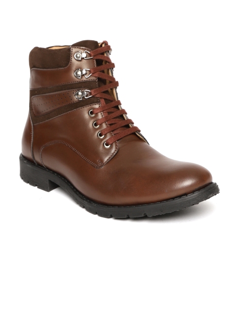 

People Men Brown Solid Mid-Top Flat Boots