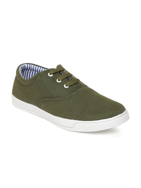 

People Men Olive Green Solid Sneakers