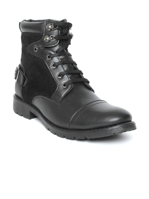 

People Men Black Solid Mid-Top Flat Boots