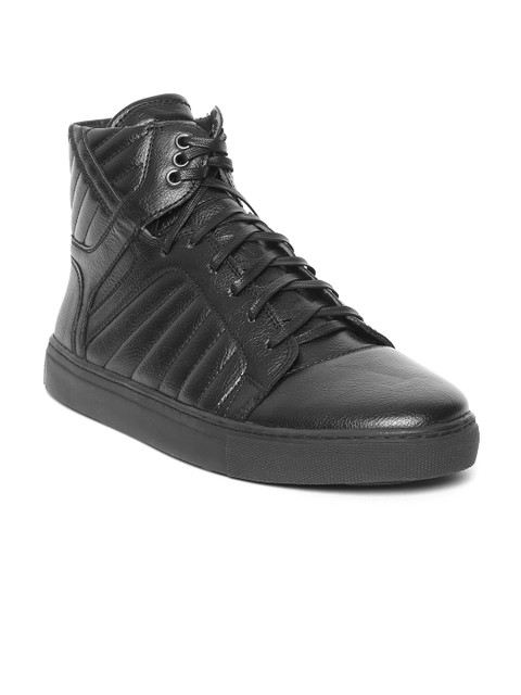 

People Men Black Solid Synthetic Leather Mid-Top Sneakers