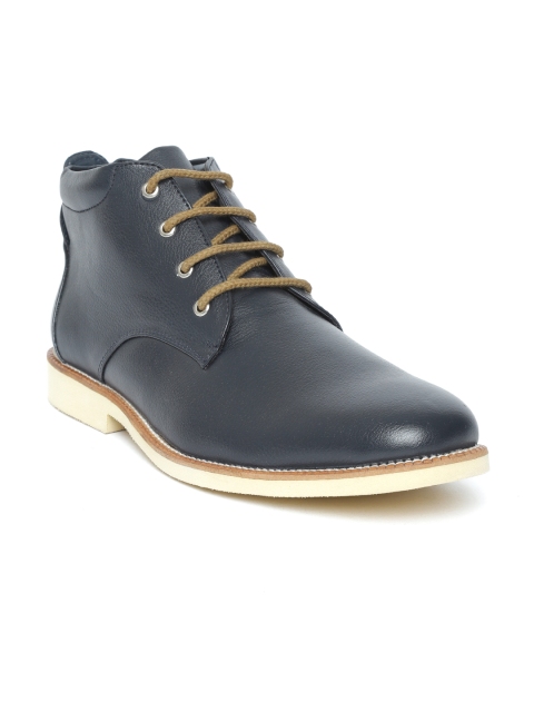 

People Men Navy Blue Solid Mid-Top Derbys