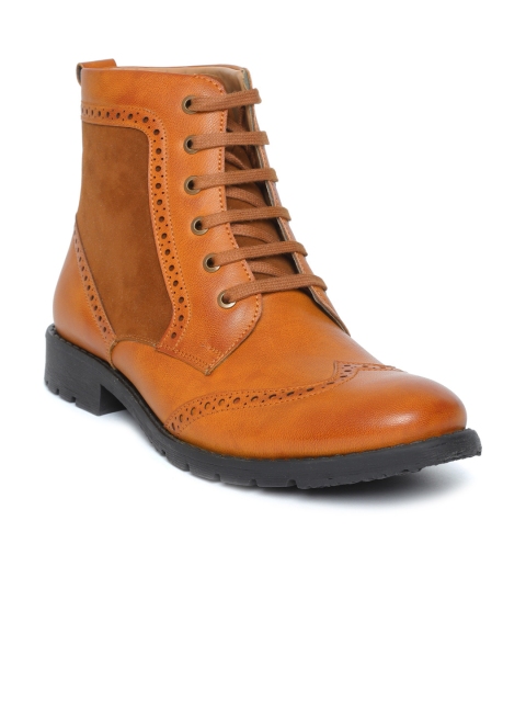 

People Men Tan Brown Solid Synthetic Leather High-Top Flat Boots