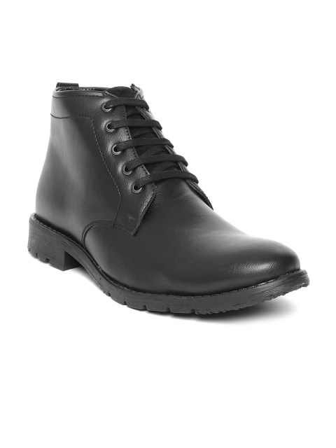 

People Men Black Solid Mid-Top Flat Boots