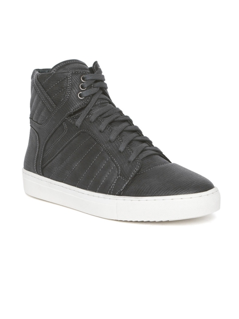 

People Men Charcoal Grey Snakeskin Textured Mid-Top Sneakers