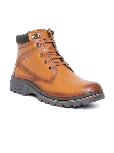 

People Men Tan Brown Solid Mid-Top Flat Boots