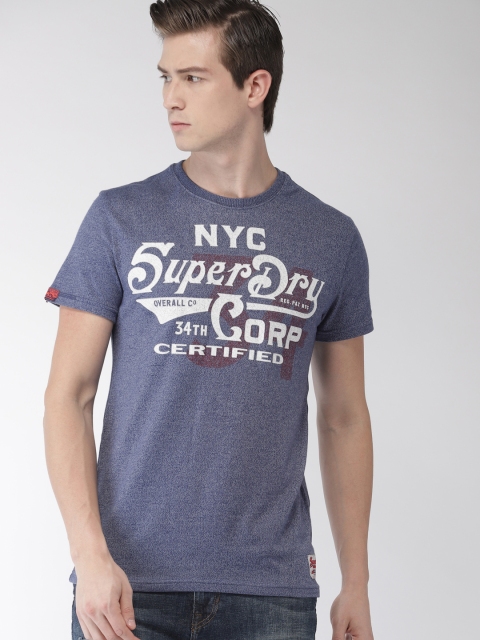 

Superdry Men Blue Printed Round Neck Slim Fit T-shirt