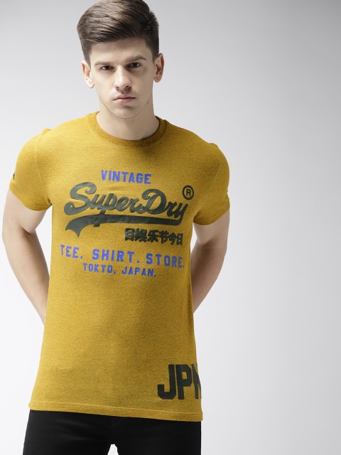 

Superdry Men Mustard Yellow Printed Round Neck T-shirt