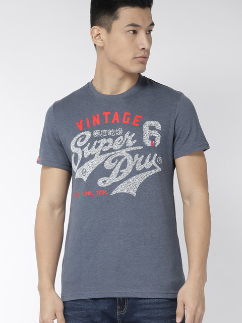 

Superdry Men Navy Blue & White Printed Round Neck T-shirt