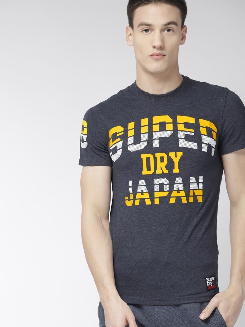 

Superdry Men Navy Blue & Yellow Printed Round Neck T-shirt