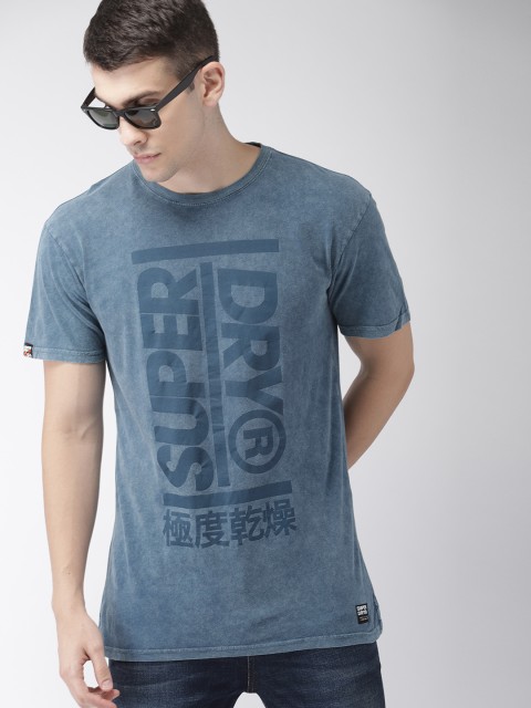 

Superdry Men Blue Printed Round Neck T-shirt