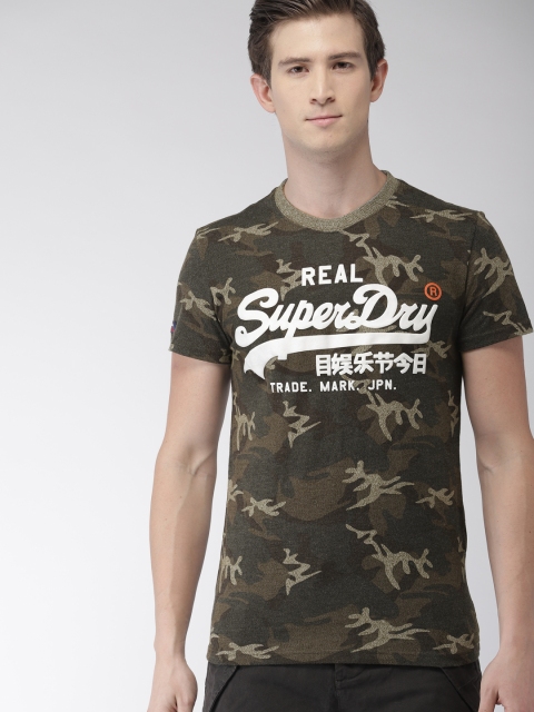 

Superdry Men Green Embossed Round Neck T-shirt