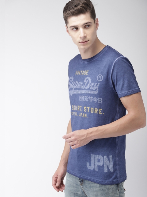 

Superdry Men Blue Printed Round Neck T-shirt