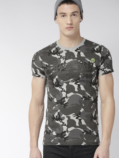 

Superdry Men Charcoal Grey Printed Round Neck T-shirt
