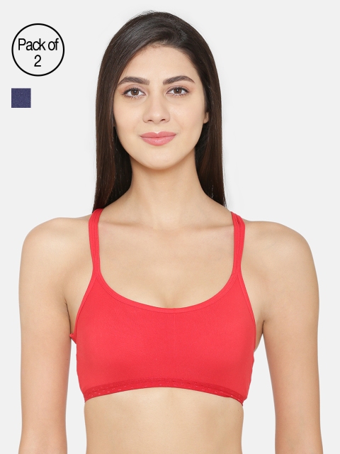 

ABELINO Pack of 2 Solid Styled Back Non Padded Sports Bras COMCROSSNONBLUERED, Blue