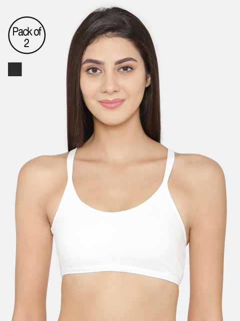 

ABELINO Pack of 2 Solid Styled Back Non Padded Sports Bras COMCROSSNONWHITEBLACK, White