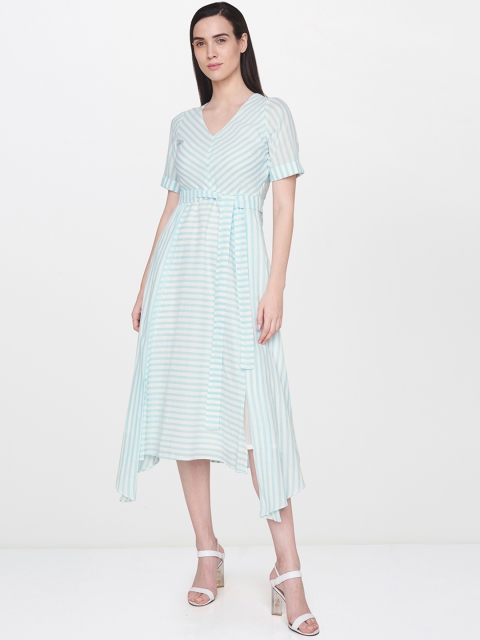 

AND Women Blue Striped A-Line Dress