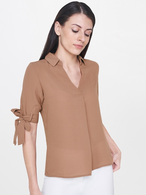 

AND Women Brown Solid Top
