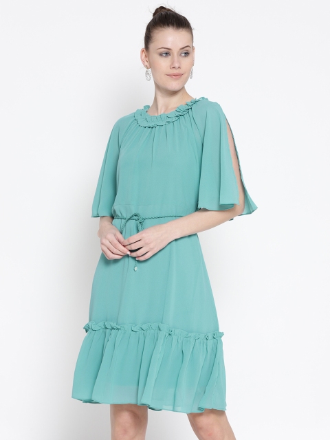 

AND Women Sea Green Solid A-Line Dress