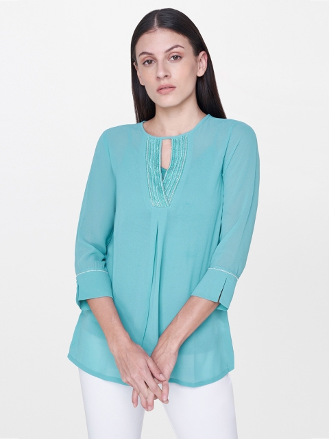 

AND Women Turquoise Blue Embellished Top
