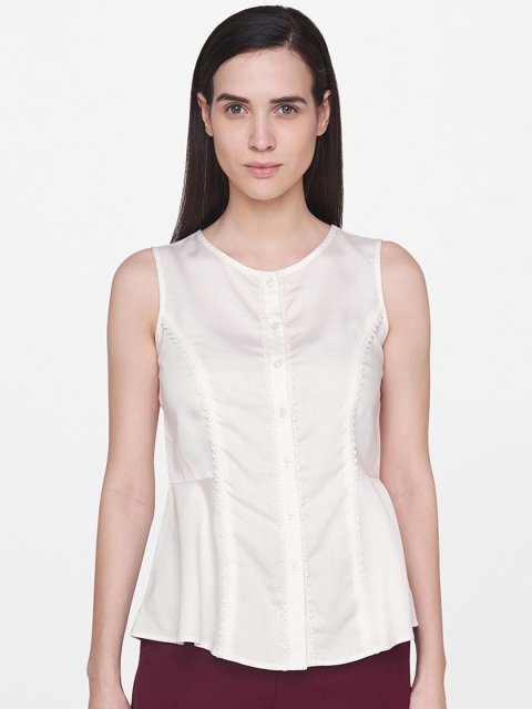 

AND Women White Solid Shirt Style Top