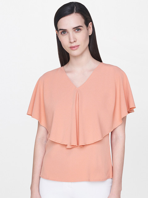 

AND Women Peach-Coloured Layered Solid Top