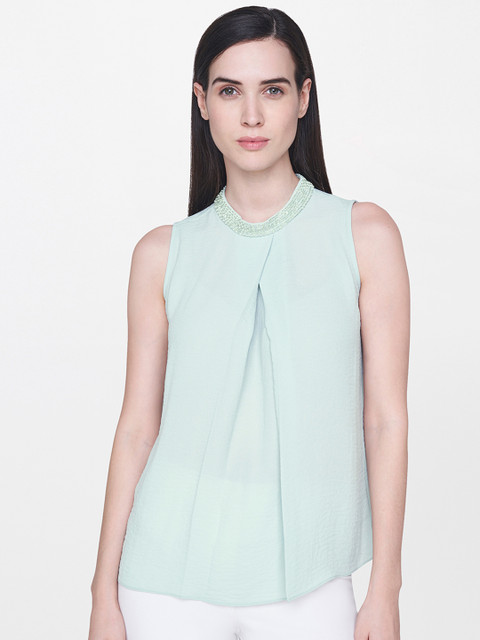 

AND Women Sea Green Solid Top