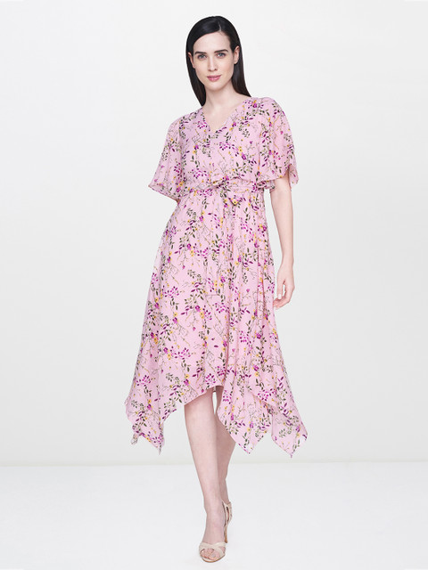 

AND Women Peach-Coloured Printed A-Line Dress