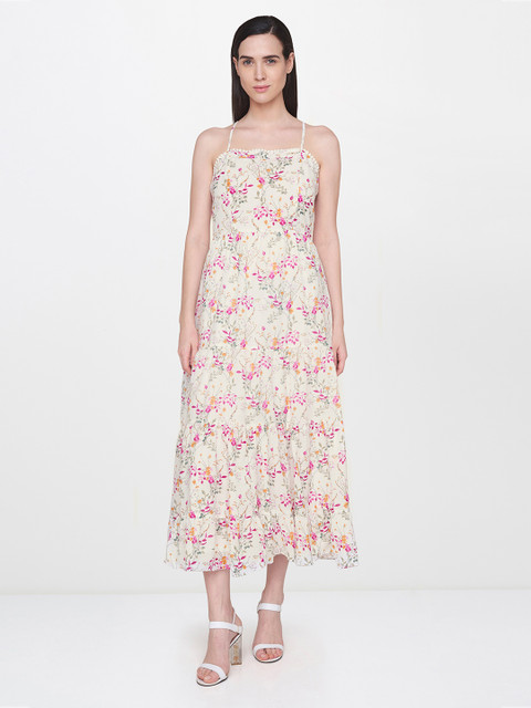 

AND Women White Printed A-Line Midi Dress