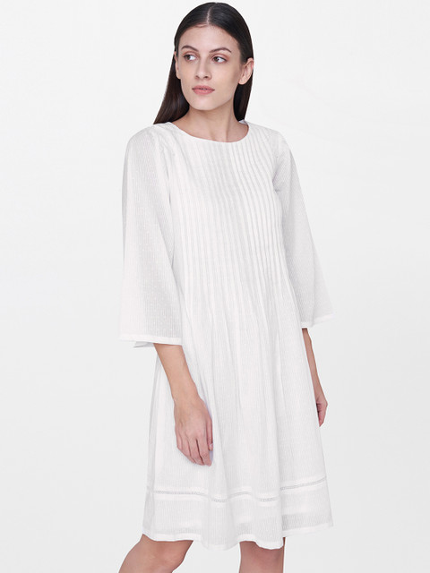 

AND Women White Solid A-Line Dress