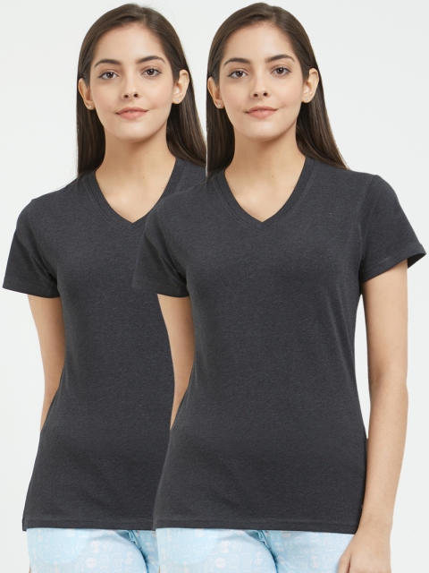 

Fruit of the loom Women Pack of 2 Solid V-Neck T-shirts, Charcoal