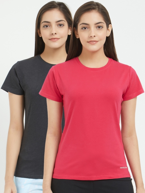 

Fruit of the loom Women Pack of 2 Solid Round Neck T-shirts, Charcoal